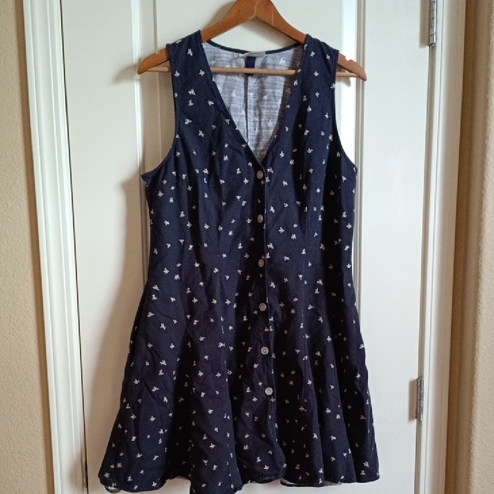 Universal Thread Navy Sleeveless Button-Front Mini Dress with White Floral Print